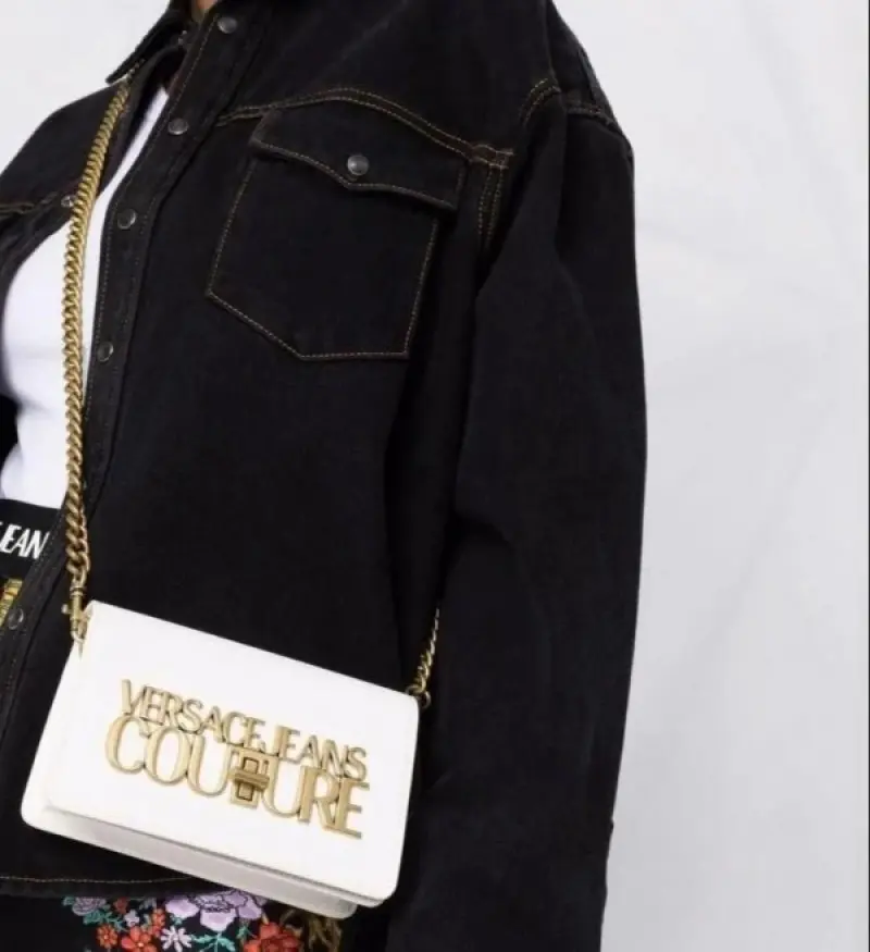 Versace Jeans Couture Saffiano Lock Crossbody Bag With OG Gift Box & Dust Bag (White - 524) - Image 5