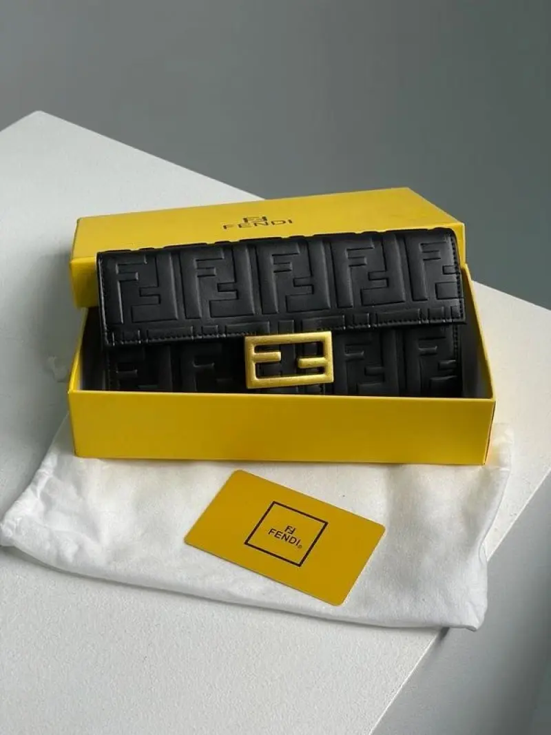 Fendi Baguette Long Wallet With OG Box (Black-832) - Image 3