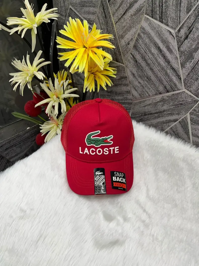 Lacoste Crocodile Front Logo Net Premium Unisex Cap With Safety Box (Red) - Image 3