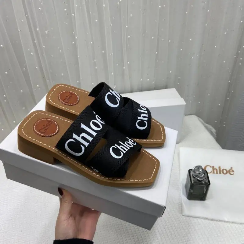 Chloe Premium Woody Mid Heel Slides With OG Box Dust Cover Black CH19 - Image 3