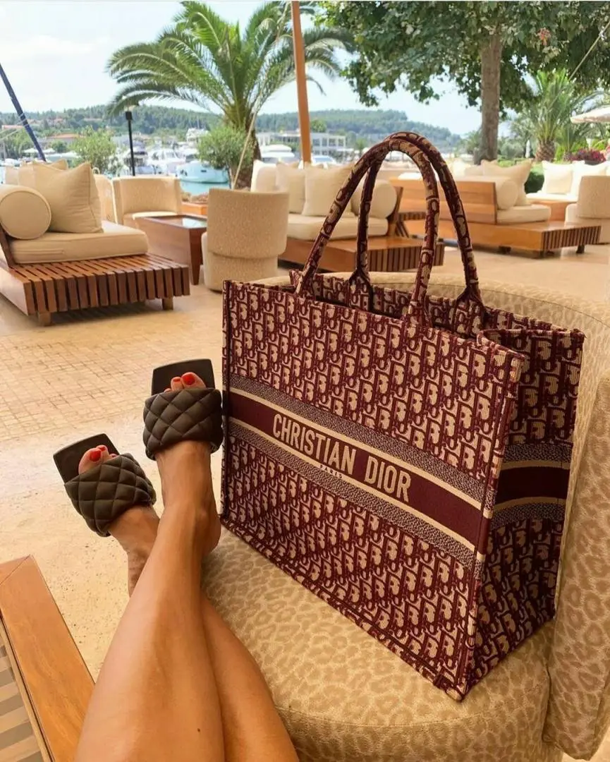 Dior Book Tote Fix Price Large Size Wine Monogram With OriginalBox DustCover & Ribbon - Image 3