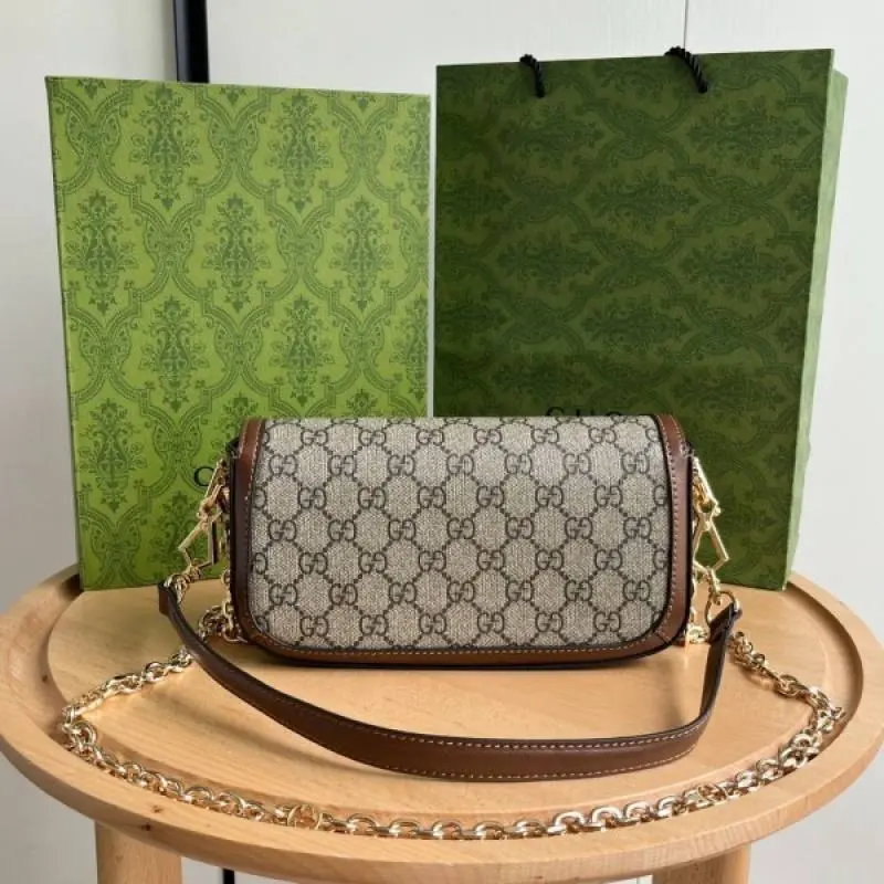 Gucci GG Horsebit 1955 Monogram Crossbody Shoulder Bag With OG Box & Dust Bag (Brown-987) - Image 8