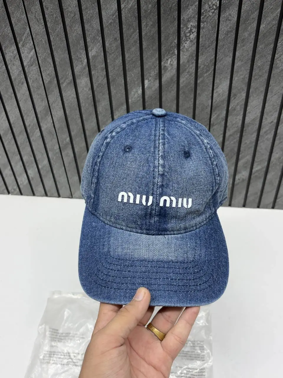 Miu Miu Denim Dark Blue Premium Unisex Cap With Original Zipper Polly Bag - Image 2