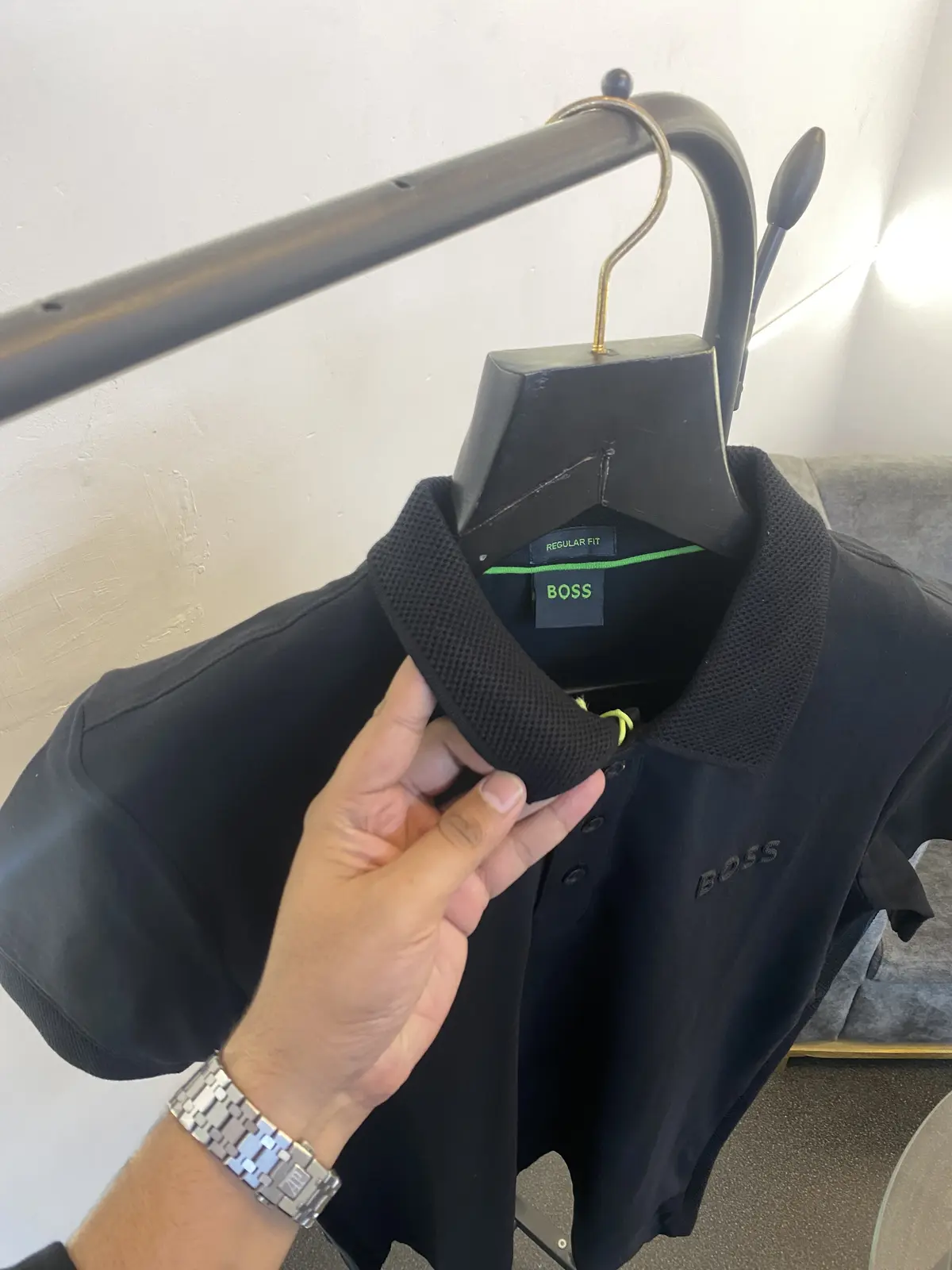 Hugo bos turkey imported side knitted strip with knitted collar imported polo tshirt black sale - Image 3