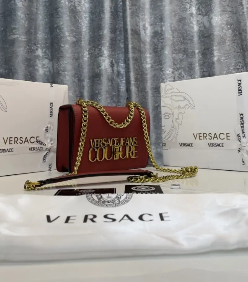 Versace Jeans Couture Saffiano Lock Crossbody Bag With OG Gift Box & Dust Bag (Wine - 525) - Image 5