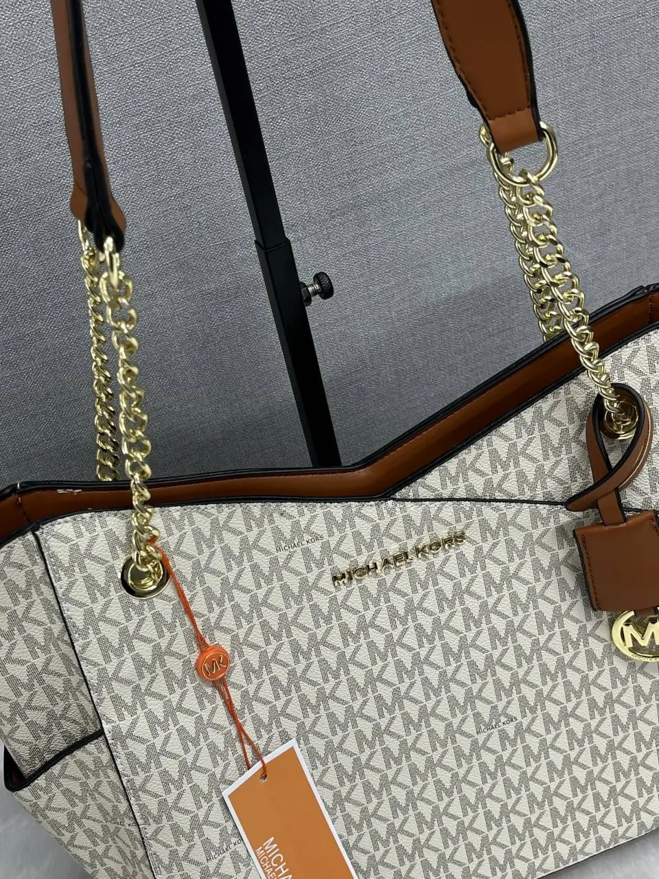 Michael Kors Beige-Brown Chain Tote With DustCover Premium Quality - Image 3