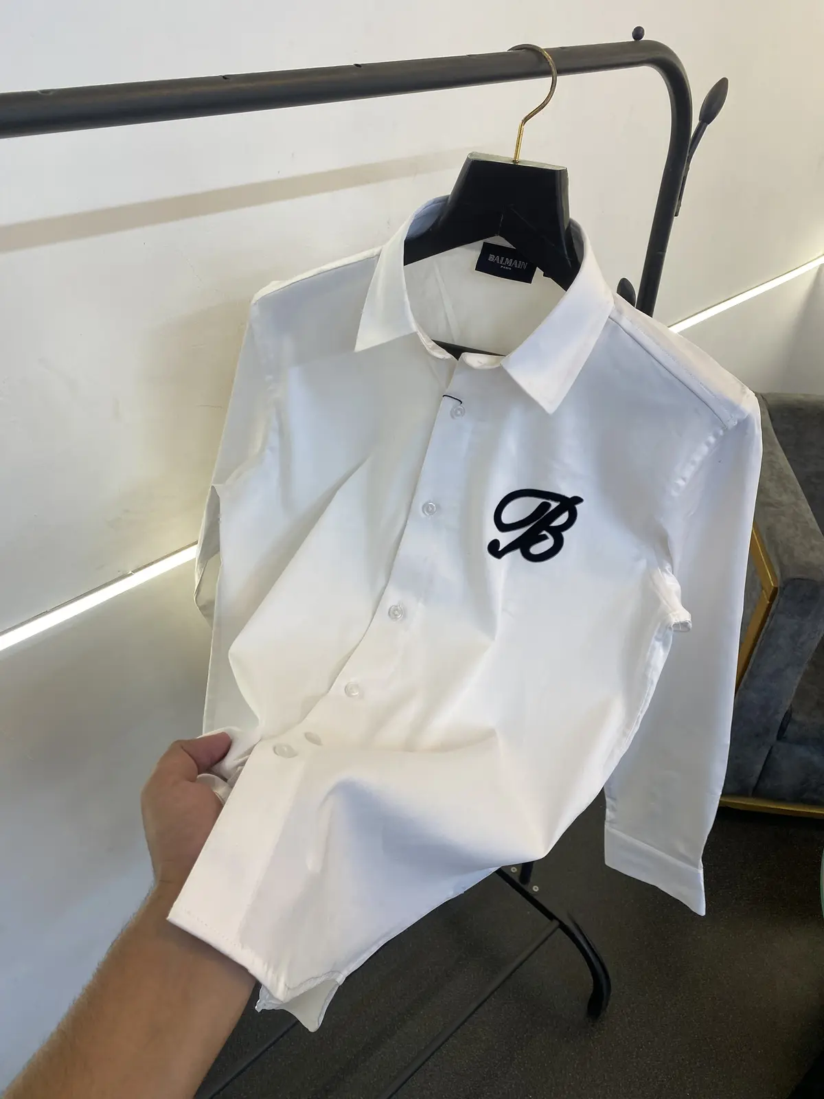 Balmain velvet patch front and back logo imported box pack shirt white sale - Image 2
