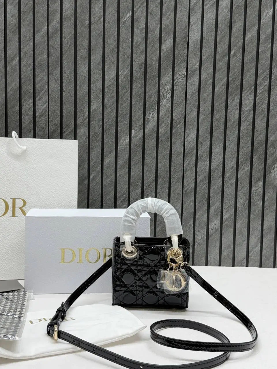Dior CB Lady Nano Black Patent Leather With Original Box DustCover CarryBag & Ribbon - Image 3