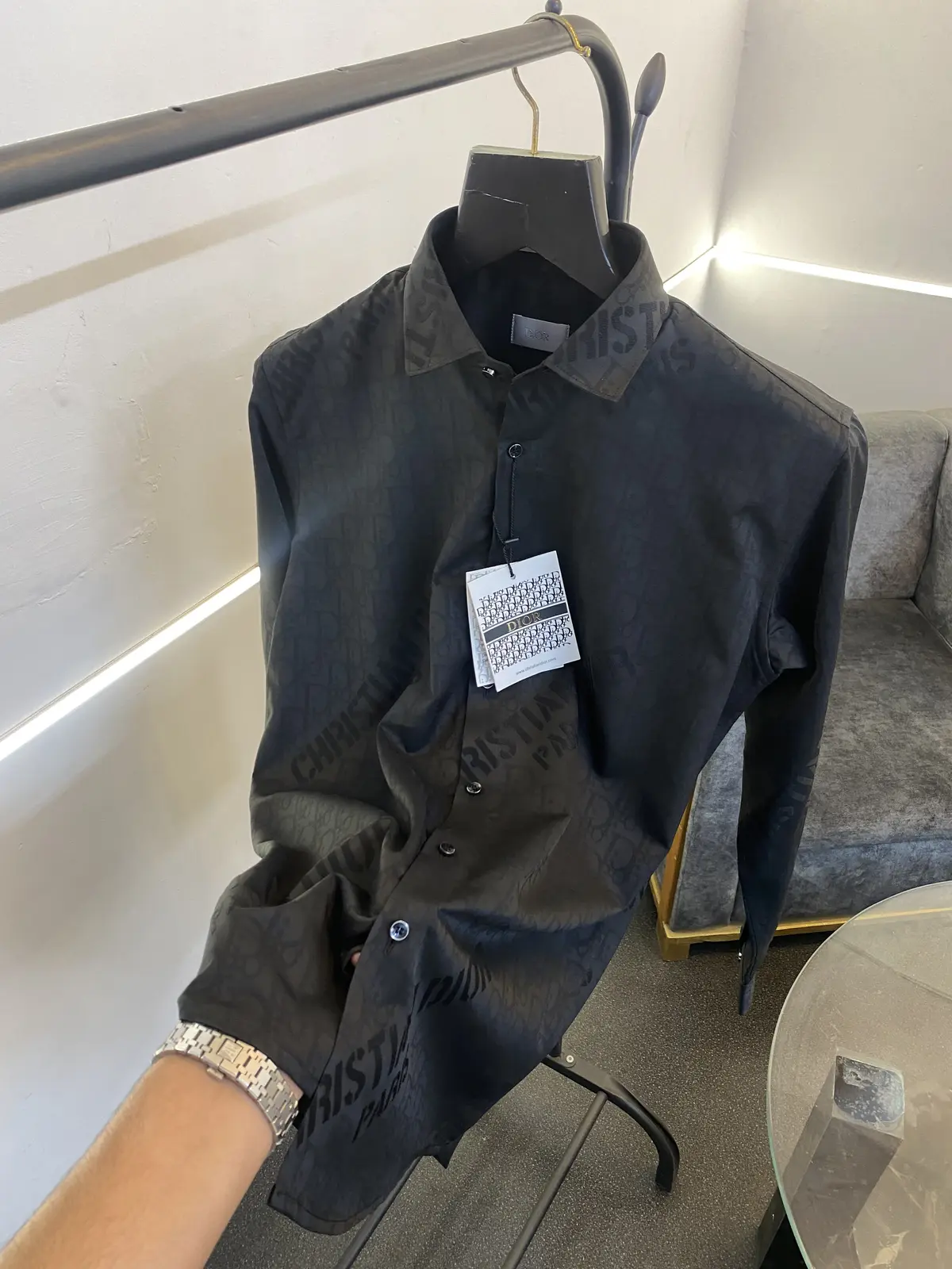 Christian diyor laser cut monogram print imported shirt with proper box packing black sale - Image 2