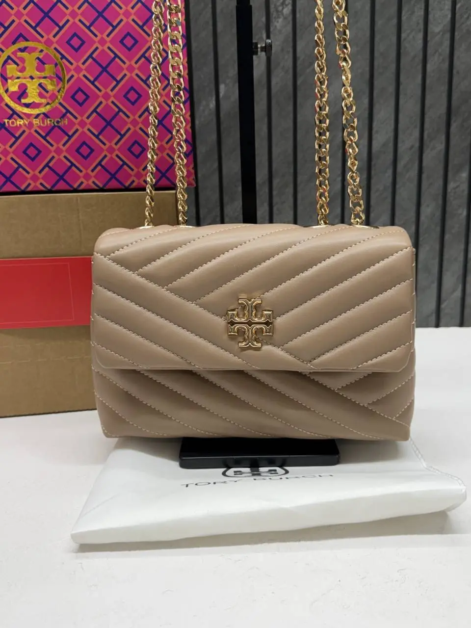 Tory Burcch Khakhi Kira Small Convertible Quilted Shoulder Bag With Double Box OG Packing - Image 3