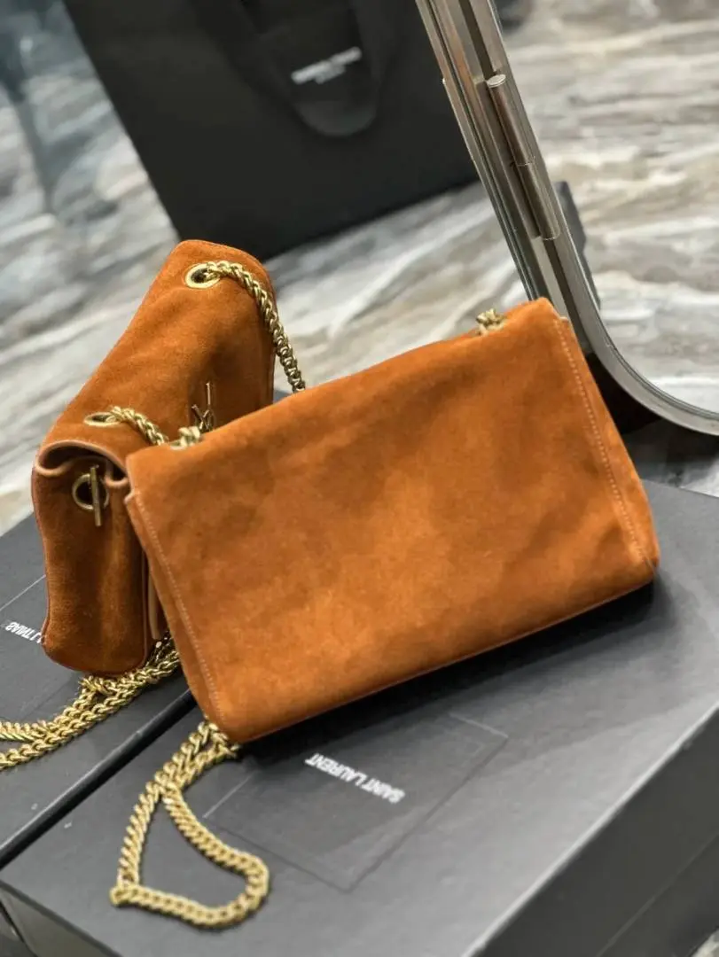 YSL Saint Laurent Kate Reversible Suede Shoulder Bag With OG Magnetic Box & Dust Bag (Tan - 1188) - Image 6