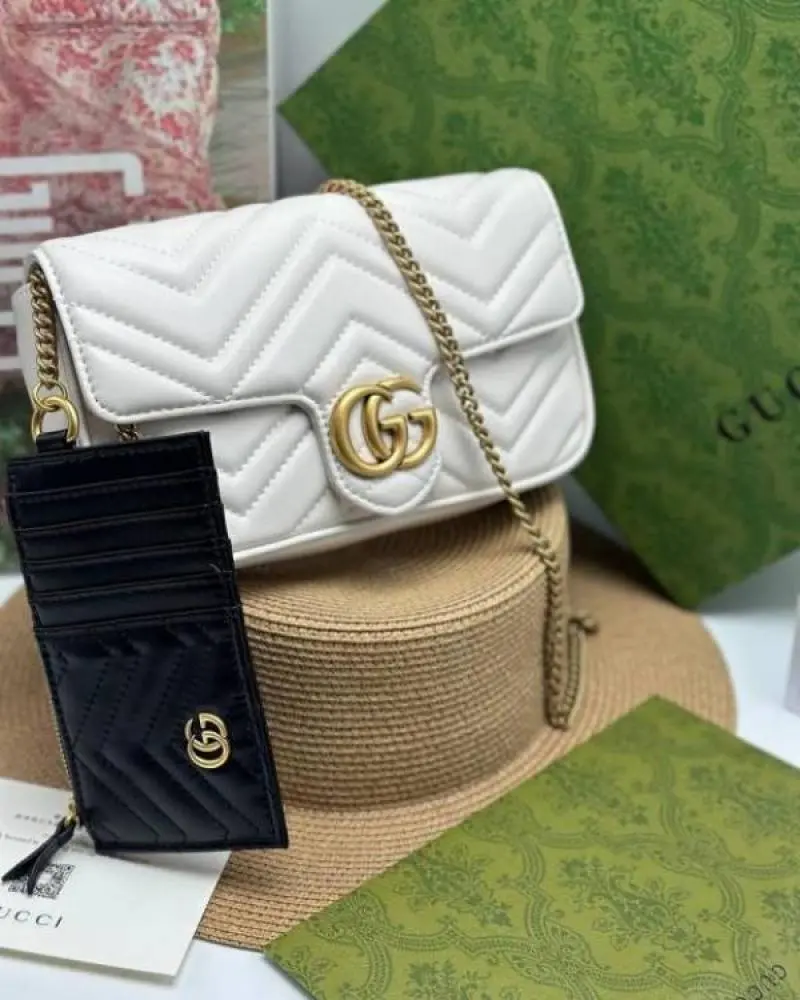 Gucci GG Marmont With Pouch Premium Shoulder Bag With OG Box & Premium Dust Bag & Carry Bag (White-878) - Image 3