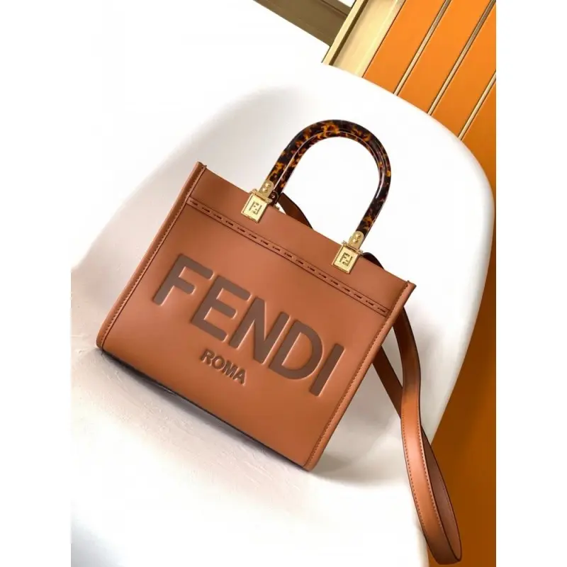 Fendi Roma Sunshine Small Tote Bag With Dust Bag & Shoulder Strap (Brown-982) - Image 3