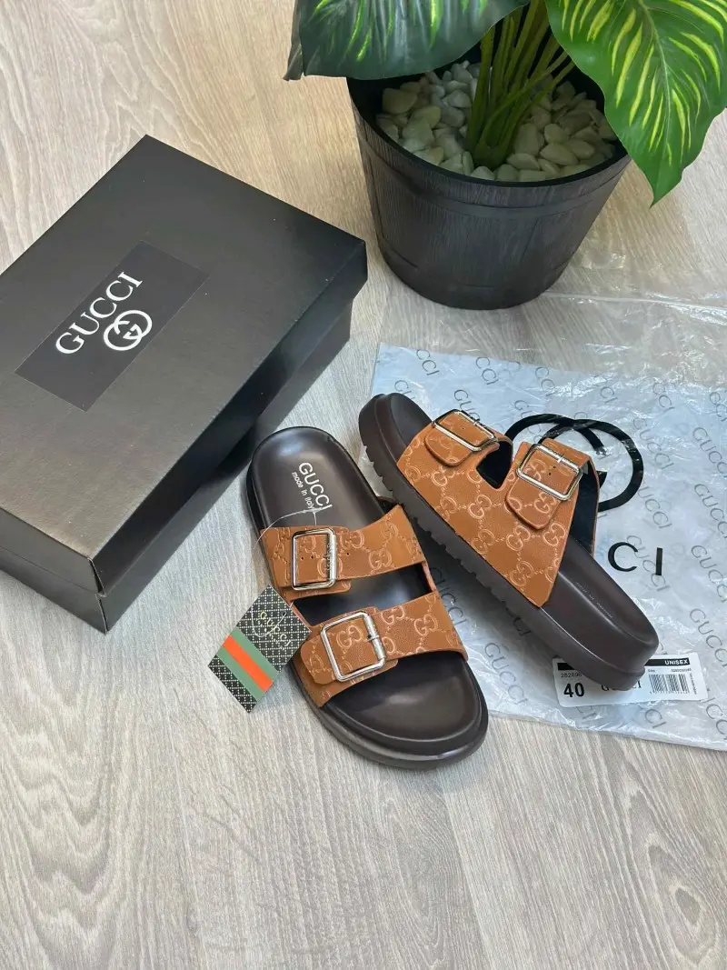 Gucci GG Monogram Adjust Double Strap Brown Sandal - Image 2