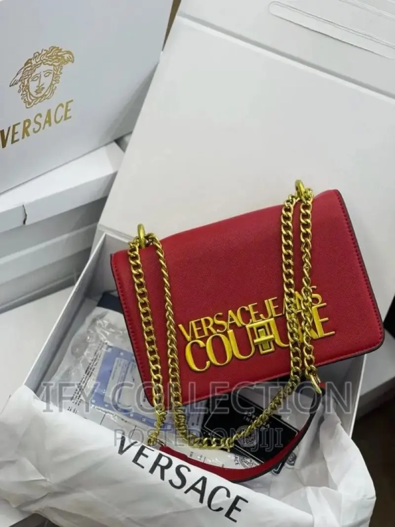 Versace Jeans Couture Saffiano Lock Crossbody Bag With OG Gift Box & Dust Bag (Wine - 525) - Image 3
