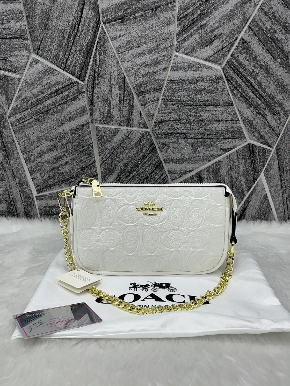 Coach Large White Wristlet With DustCover
