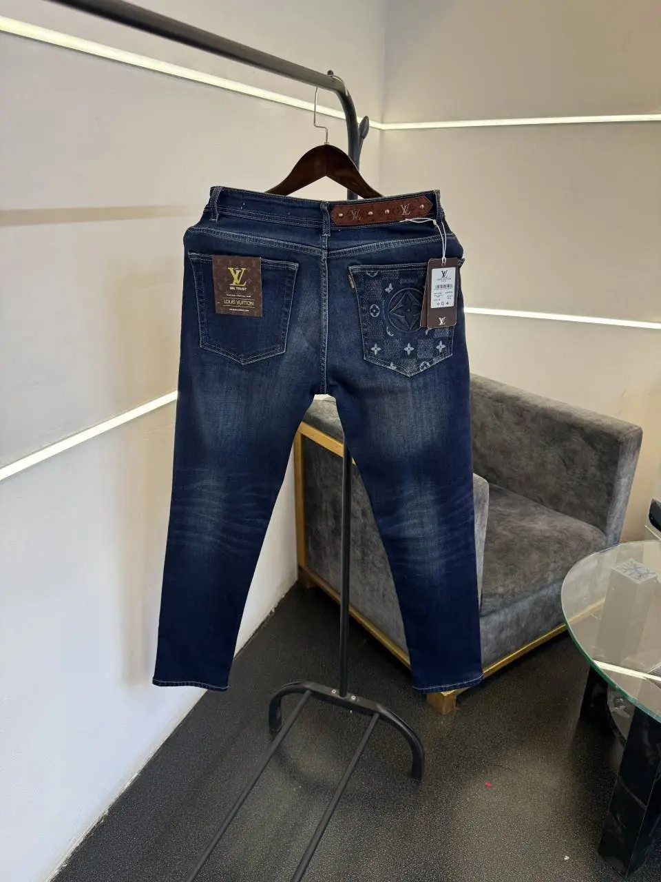 Louis Vuitton dark blue straight fit imported denim with brand buttons - Image 3