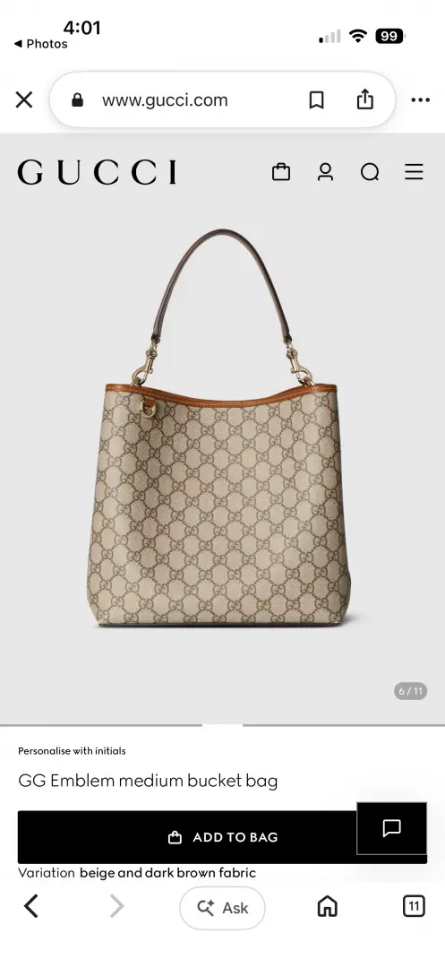 Gucci GG Emblem CB Brown Mono Medium Bucket With Original DustCover & CarryBag - Image 3