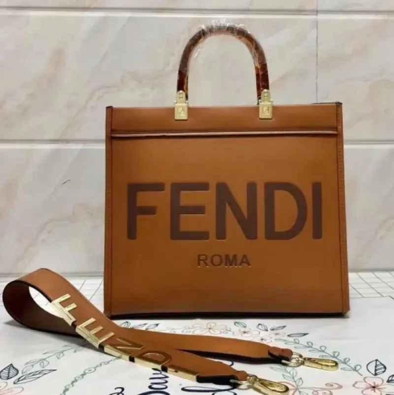 Fendi Roma Sunshine Tote Bag With Dust Bag & Shoulder Strap (Brown-126) - Image 7