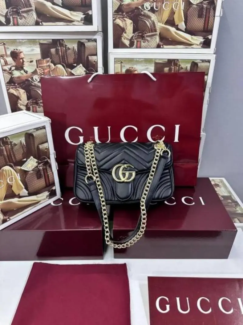 Gucci GG Marmont Premium Shoulder Bag With OG Double Box & Premium Dust Bag & Carry Bag & Accessories (Black - 1229) - Image 8