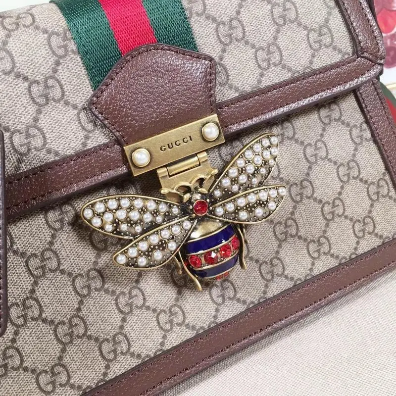 Gucci GG Bee Queen Margaret Shoulder Bag With OG Box & Dust Bag (Brown-879) - Image 8