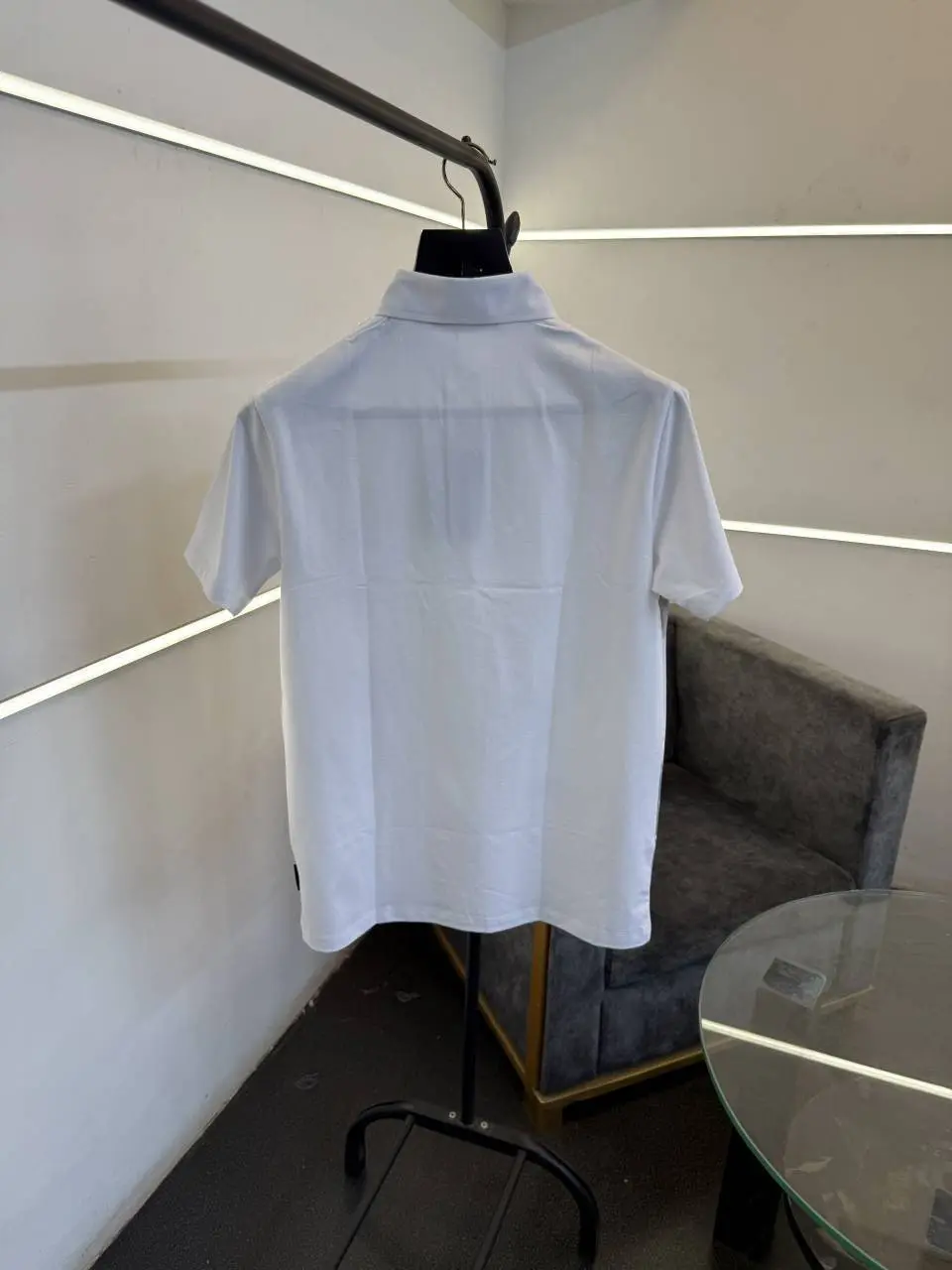 Louis Vuitton embossed and laser print imported polo tshirt white - Image 3
