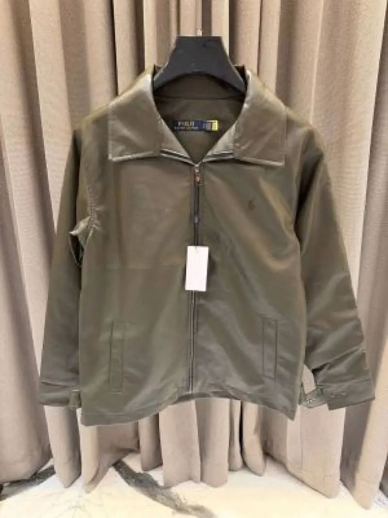 Ralph Lauren Chest Logo Leather Jacket Army Green