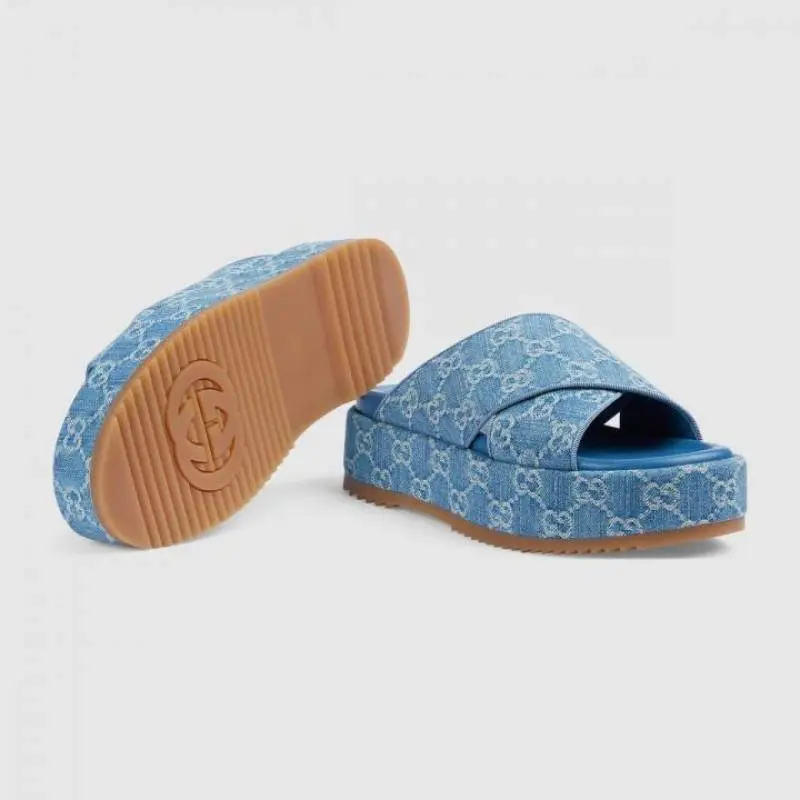 Gucci GG Angelina Platform Denim Slides For Women With Original Box And Carry Bag - Image 8