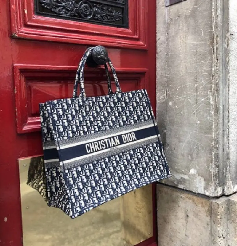 Dior Book Tote Oblique Embroidery With OG Box & Dust Bag & Scarf (Navy-154) - Image 2