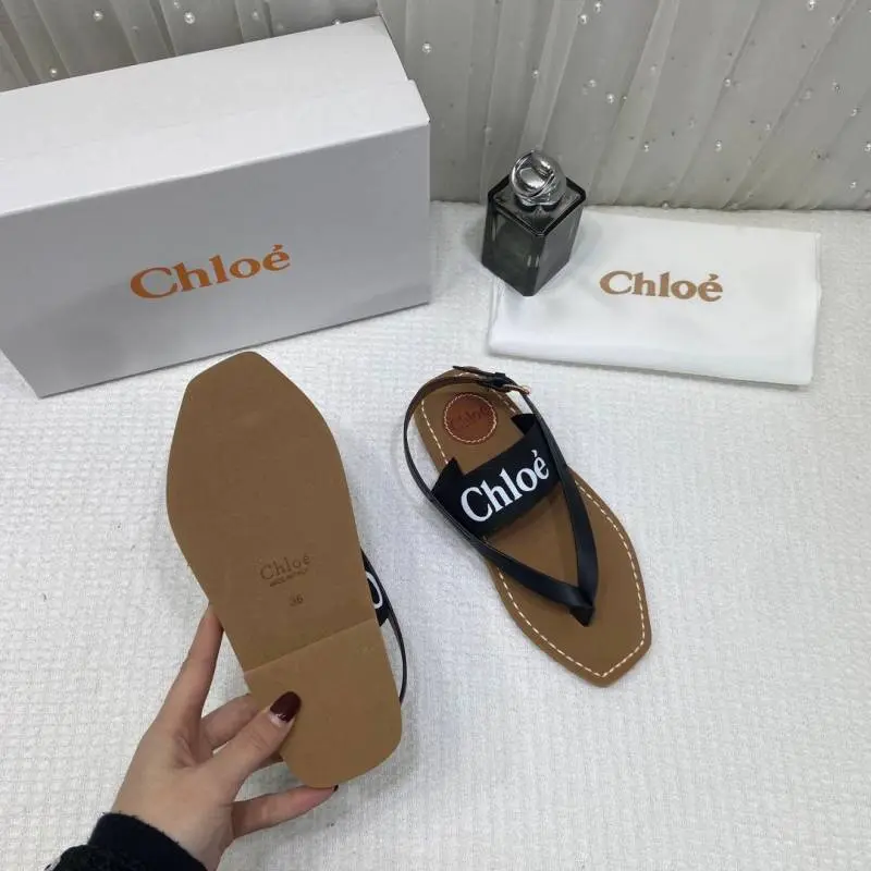Chloe Woody Flat Sandal Black Canvas & Leather With OG Box & Dust Cover Black - Image 3