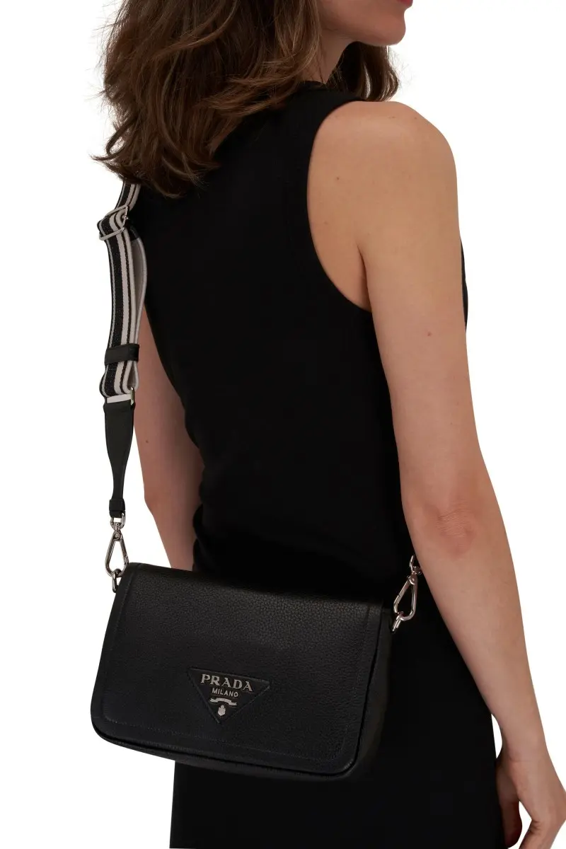 Prada Flou Shoulder Bag With OG Box & Dust Bag (Black-777) - Image 3
