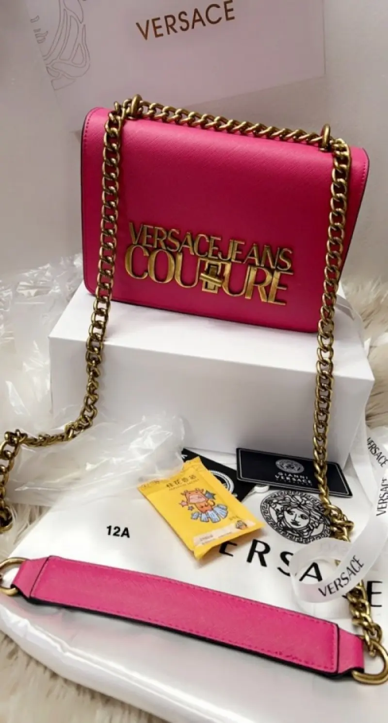 Versace Jeans Couture Saffiano Lock Crossbody Bag With OG Gift Box & Dust Bag (Pink - 526) - Image 5