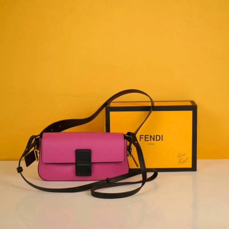 Fendi Baguette Twist Premium Shoulder Crossbody Bag With OG Box & Dust Bag & 2 Belts (Pink-930) - Image 6
