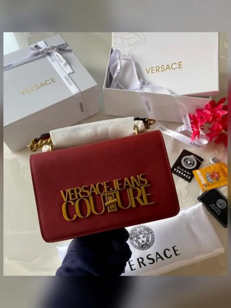Versace Jeans Couture Saffiano Lock Crossbody Bag With OG Gift Box & Dust Bag (Wine - 525) - Image 6
