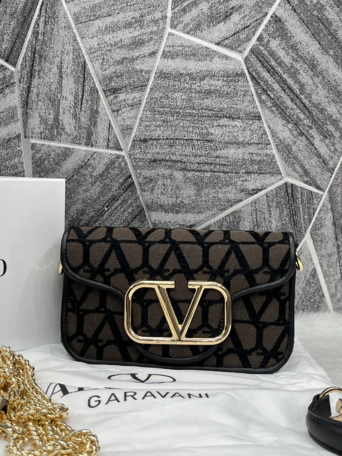 Valentino V Loc Coffee Small Shoulder Bag With OriginalBox - Image 2