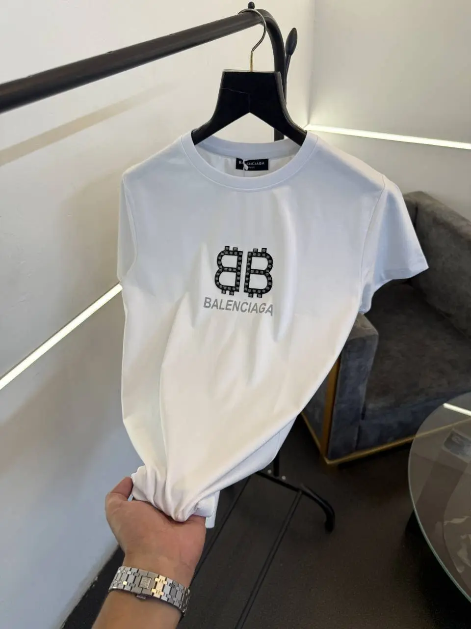 Balenciaga a white front and back print turkish imported round neck tshirt sale - Image 2