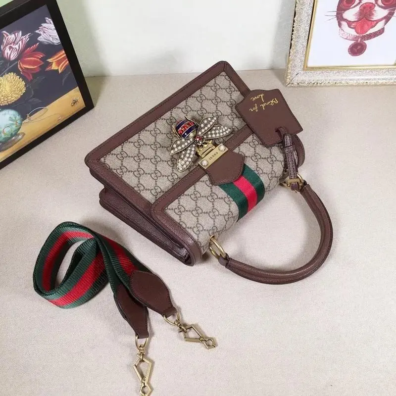 Gucci GG Bee Queen Margaret Shoulder Bag With OG Box & Dust Bag (Brown-879) - Image 6