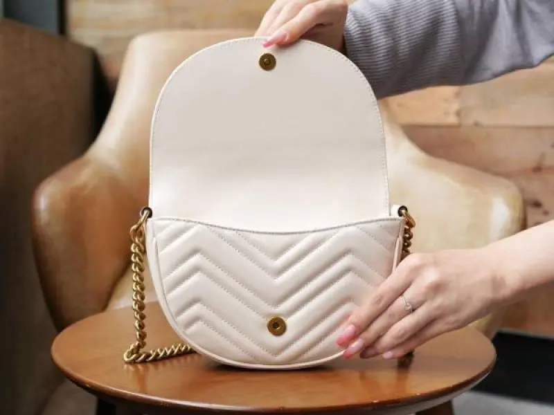 Gucci GG Marmont Moon Premium Shoulder Bag With OG Box & Premium Dust Bag & Carry Bag (White - 905) - Image 7