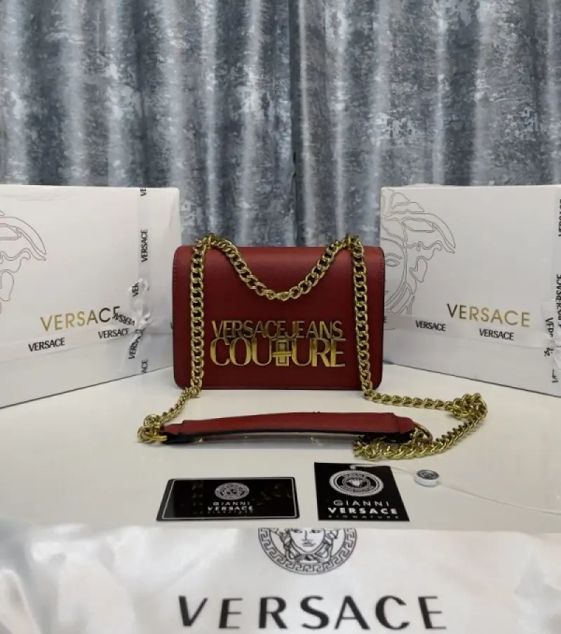 Versace Jeans Couture Saffiano Lock Crossbody Bag With OG Gift Box & Dust Bag (Wine - 525) - Image 4