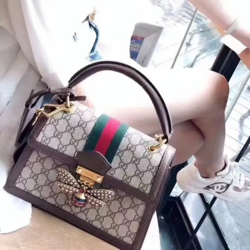 Gucci GG Bee Queen Margaret Shoulder Bag With OG Box & Dust Bag (Brown-879) - Image 3