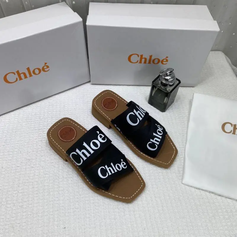 Chloe Premium Woody Mid Heel Slides With OG Box Dust Cover Black CH19 - Image 5
