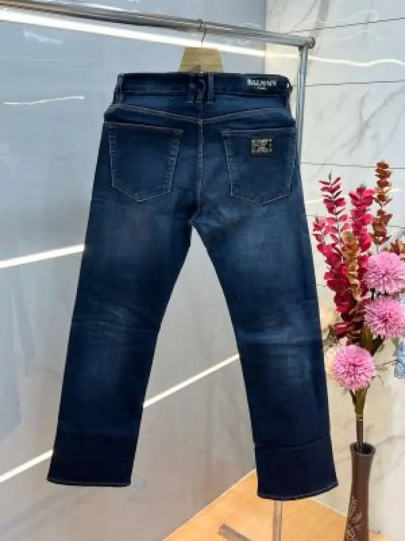 Balmain Paris blue Shade Straight fit Premium Imported Stretchable Lycra Fabric Denim with Back Metal Design 3842 - Image 4