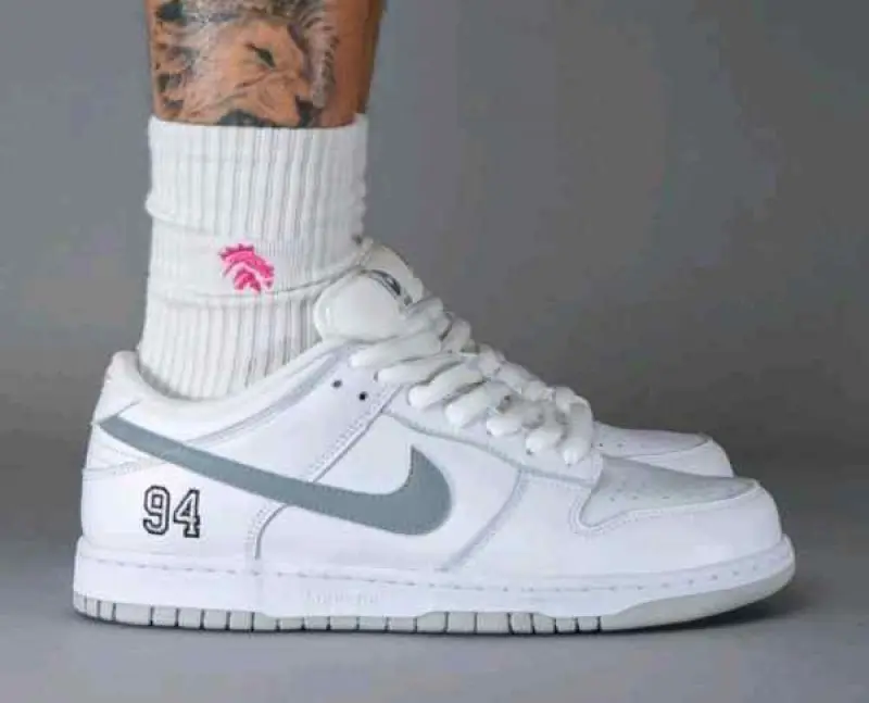 Supremee x Nikke SB Dunk Low WhiteMetallic Silver - Image 6
