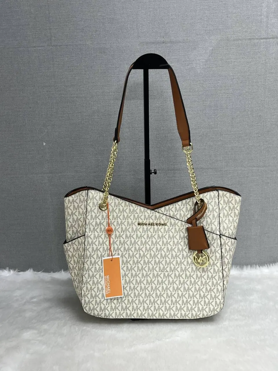 Michael Kors Beige-Brown Chain Tote With DustCover Premium Quality