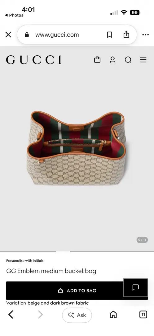 Gucci GG Emblem CB Brown Mono Medium Bucket With Original DustCover & CarryBag - Image 4