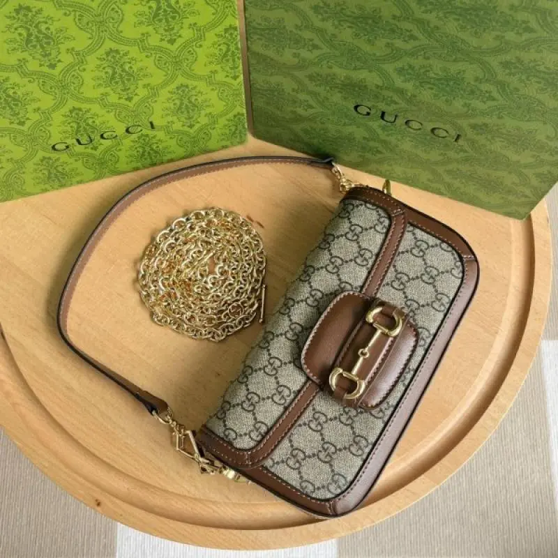 Gucci GG Horsebit 1955 Monogram Crossbody Shoulder Bag With OG Box & Dust Bag (Brown-987) - Image 9