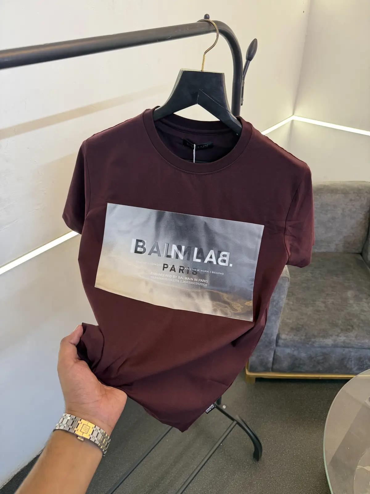 Balmain Turkey imported round neck 3d print patch tshirt wine sale - Image 2
