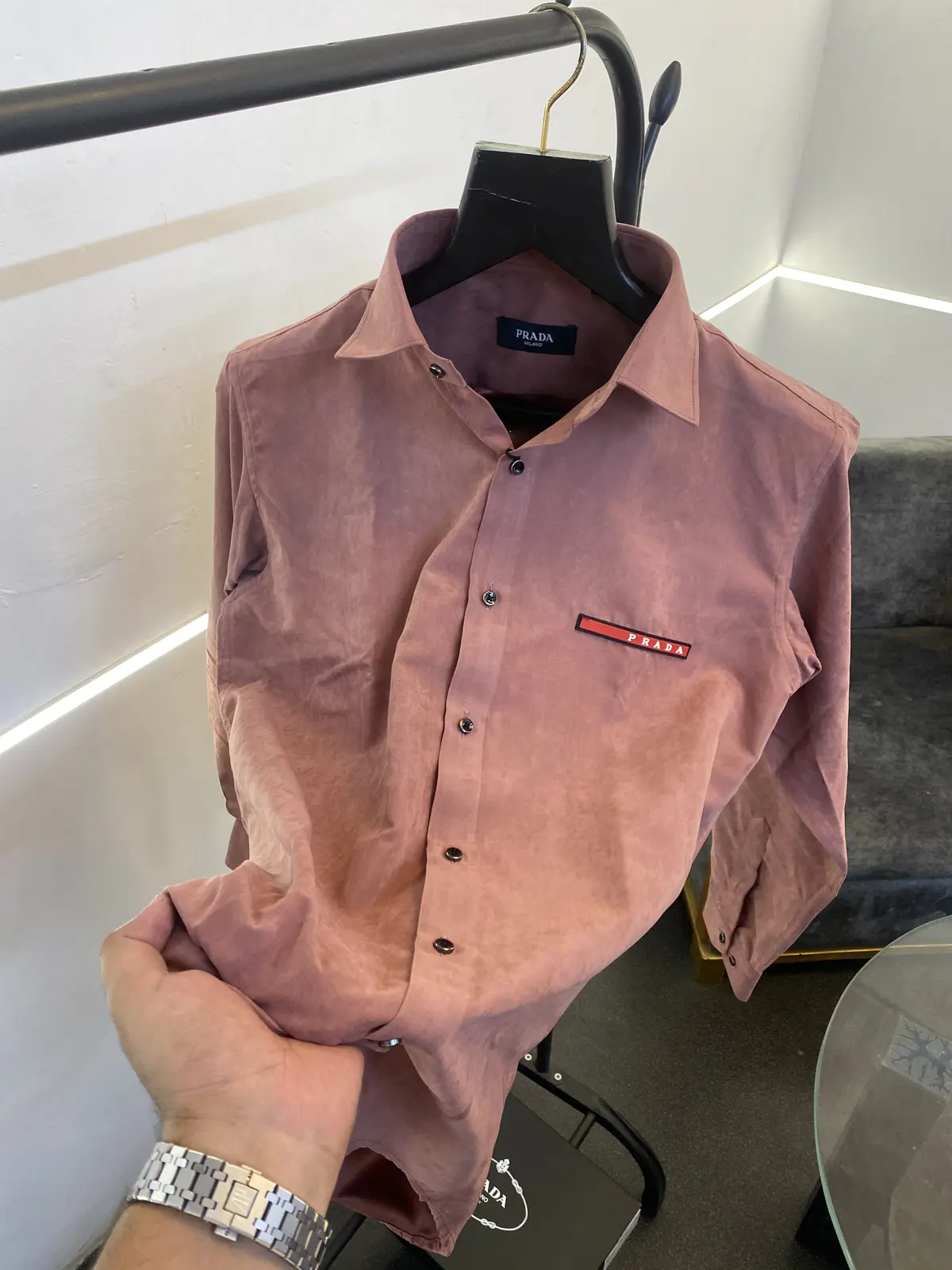 Prada style 06 cotton suede imported box pack shirt pink - Image 2