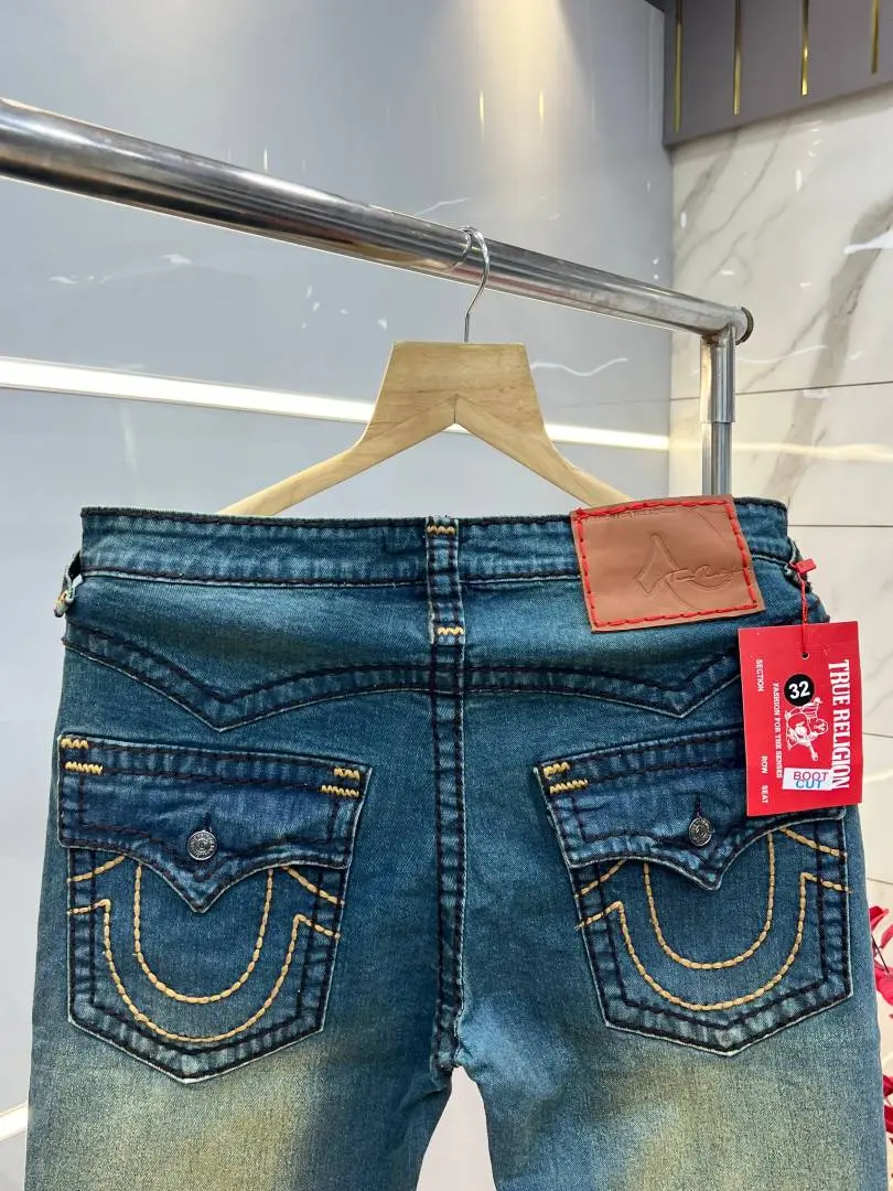 True Religio n Green Shade Boot cut Premium Imported Stretchable lycra fabric Denim with back flap pocket Design 3765 - Image 5