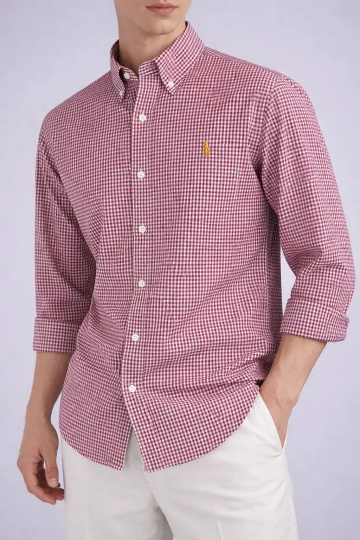 Ralph Lauren Chest Logo Full Sleeves Shirt Chex Maroon